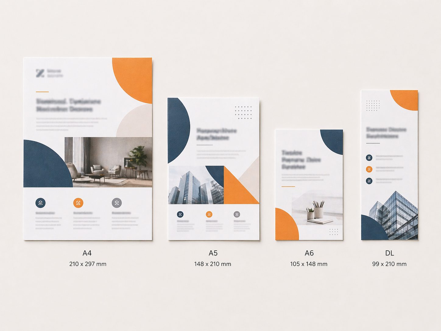 A4, A5, A6 and DL flyer sizes compared side by side